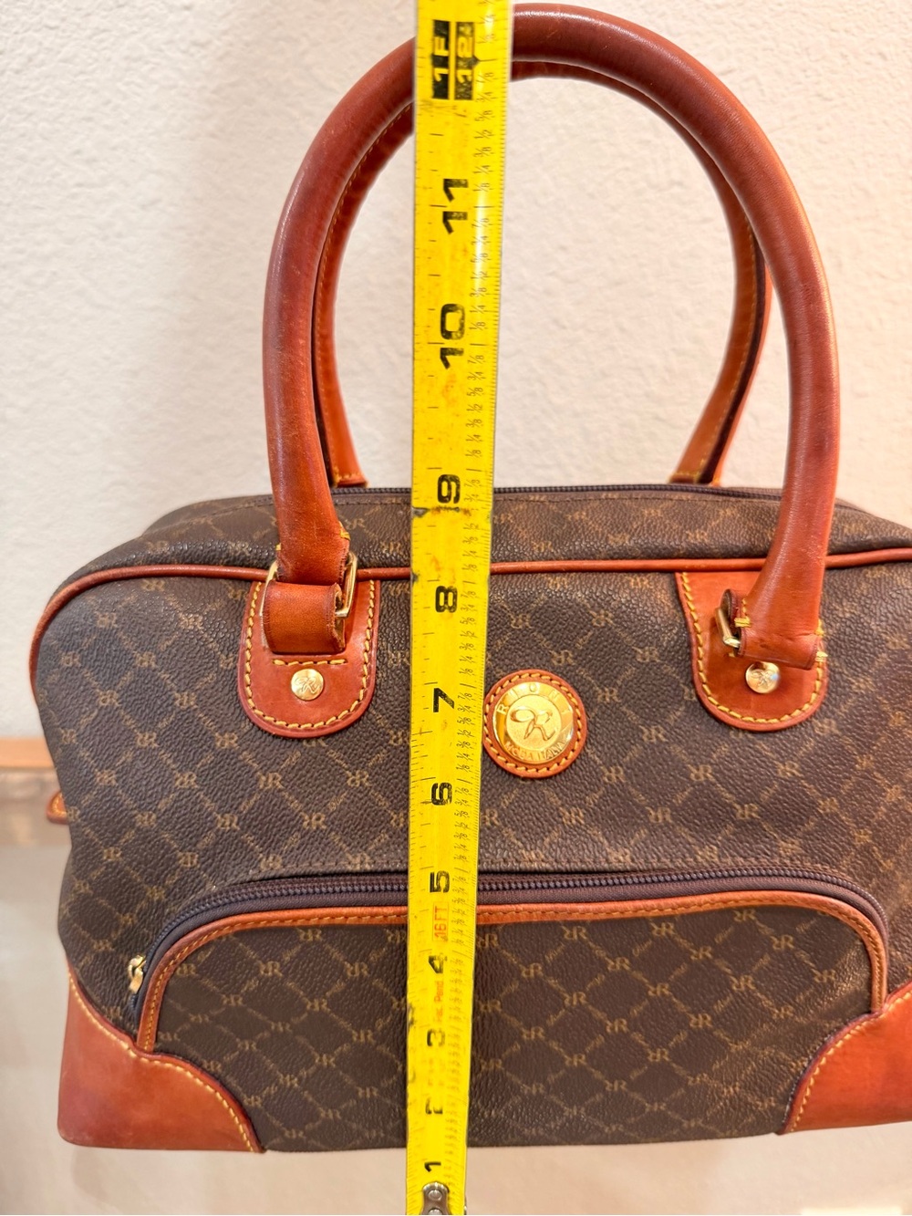 Rioni Moda Italia Signature Monogram Coated Canvas Dome Satchel Bag, Preppy - Picture 12 of 16